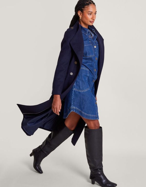 Monsoon Vanessa Skirted Coat in Wool Blend Blue