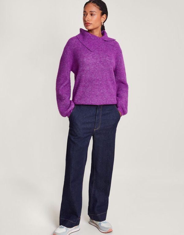 Monsoon Super-Soft Rib Splice Neck Jumper Purple