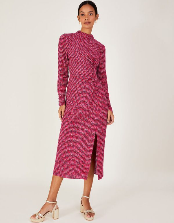 Monsoon Signy Geometric Print Midi Dress Red