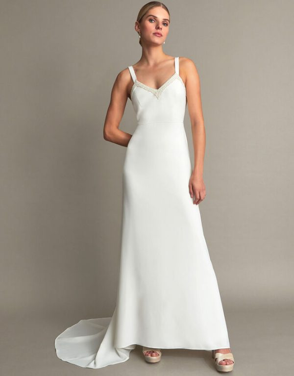 Monsoon Kate Pearl Trim Bridal Dress Ivory