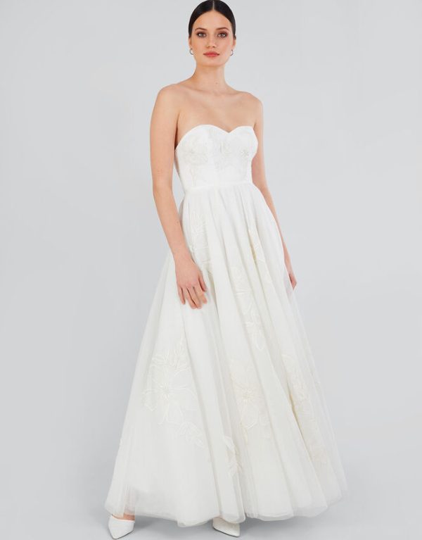 Monsoon Donna Embroidered Bandeau Bridal Maxi Dress Ivory