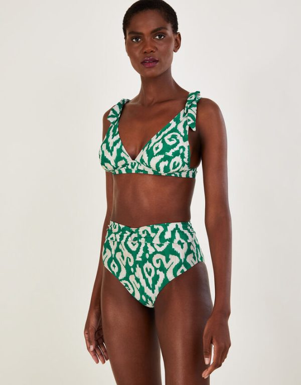 Monsoon Ikat Print High Waist Bikini Bottoms Green