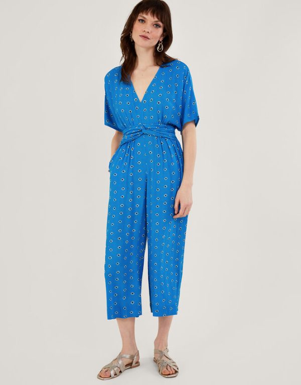 Monsoon Diamond Print Jumpsuit Blue