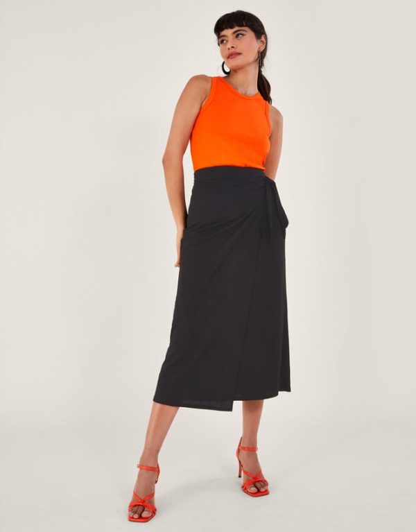 Monsoon Winnie Wrap Midi Skirt Black