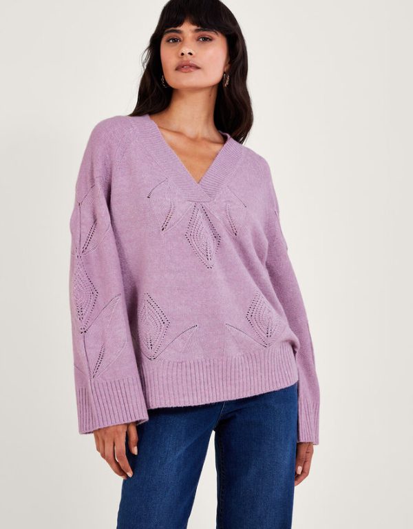 Monsoon V-Neck Pointelle Jumper Purple