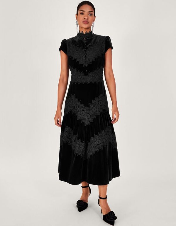 Monsoon Valentina Velvet Lace Dress Black - Image 2