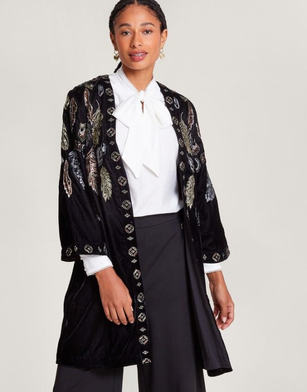 Monsoon Fenix Embroidered Kimono Black