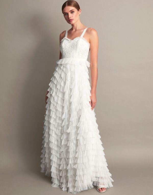 Monsoon Ellen Ruffle Maxi Bridal Dress Ivory