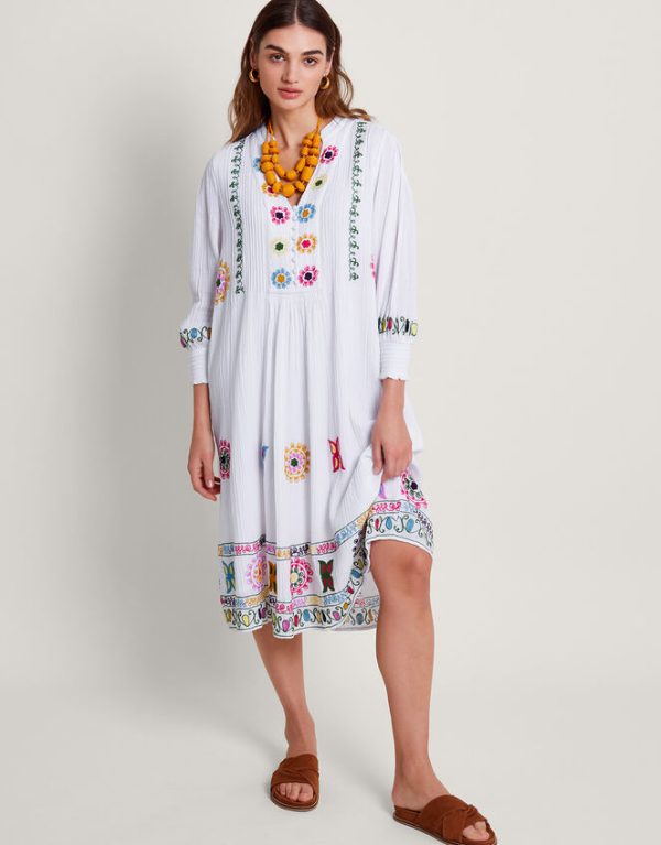 Monsoon La Galeria Elefante Hand-Embroidered Dress White - Image 2