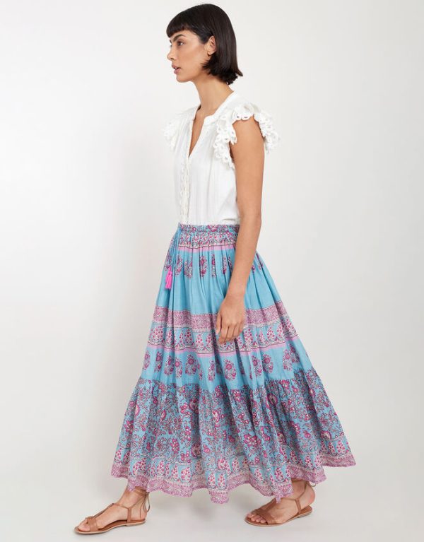 Monsoon East Print Tie Maxi Skirt Blue - Image 2