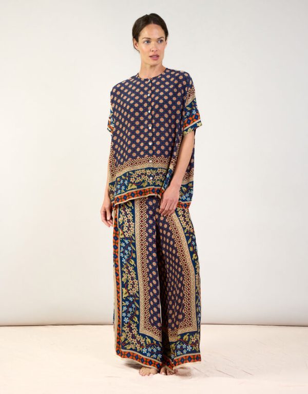 Monsoon One Hundred Stars Tile Print Palazzo Trousers Blue - Image 2