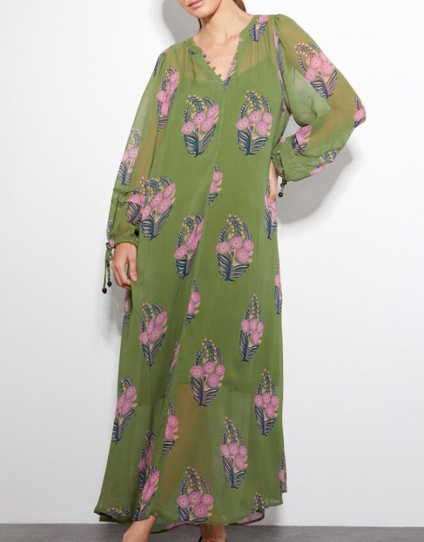 Monsoon East Floral Print Maxi Dress Green - Image 2