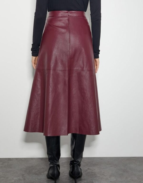 Monsoon Pippa Faux Leather Midi Skirt Red - Image 2