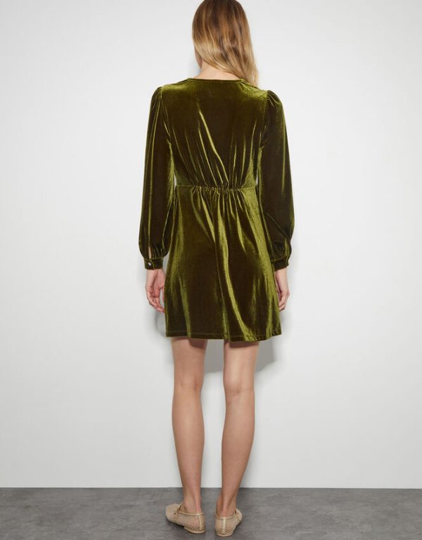 Monsoon Vicki Embroidered Velvet Mini Dress Green - Image 2