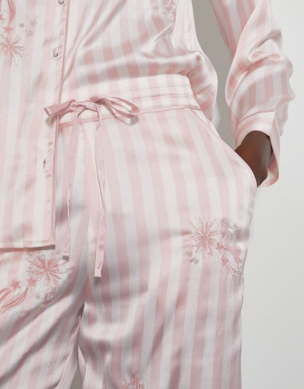 Monsoon Molly Embroidered Stripe Pyjama Set Pink - Image 2