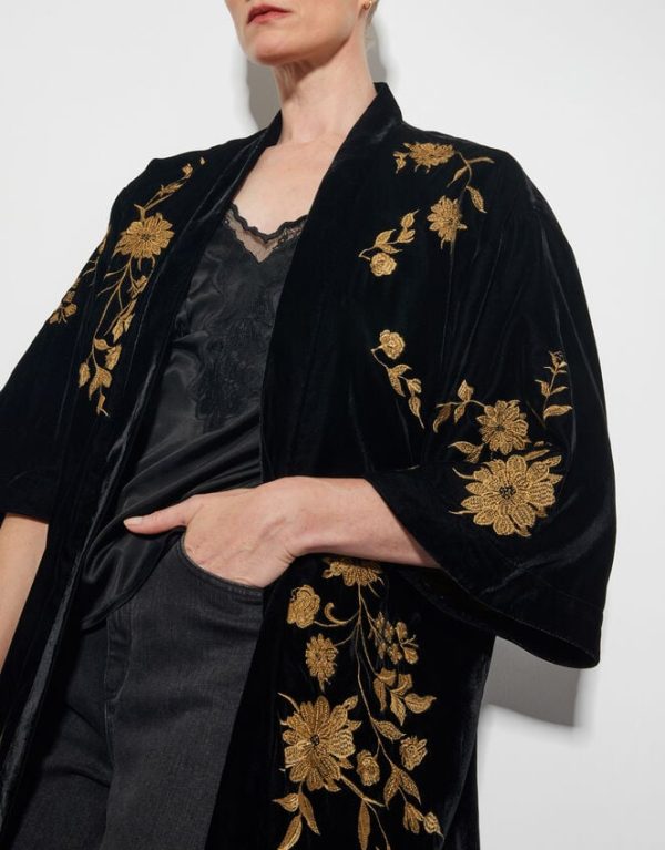 Monsoon Kendra Embroidered Floral Velvet Kimono Black - Image 2