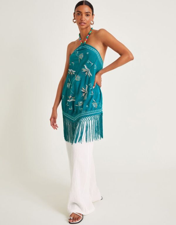 Monsoon Liza Embellished Tassel Halter Top Teal