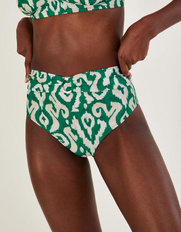 Monsoon Ikat Print High Waist Bikini Bottoms Green - Image 2