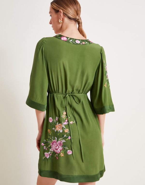 Monsoon Alice Embroidered Short Dress Green - Image 3