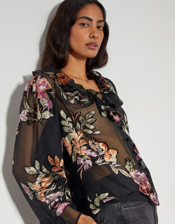 Monsoon Ariella Floral Devore Blouse Black - Image 3