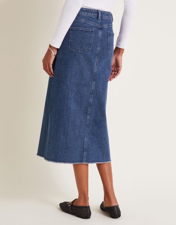 Monsoon Sasha Split Denim Midi Skirt Blue - Image 3