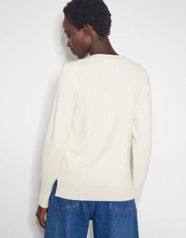 Monsoon Eva Embellished Neck Jumper Ivory - Image 3