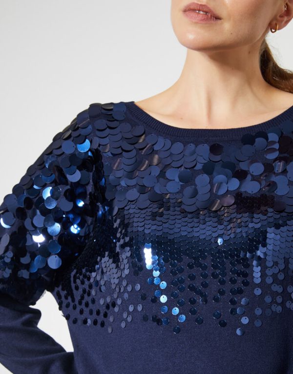 Monsoon Sabine Boat Neck Sequin Jumper Blue - Image 3