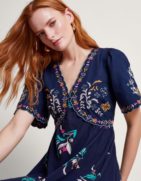 Monsoon Maya Floral Embroidered Midi Dress Blue - Image 2