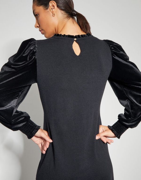 Monsoon Viv Velvet Sleeve Knit Midi Dress Black - Image 3