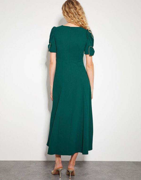 Monsoon Belle Bow Sleeve Midi Dress Green - Image 3