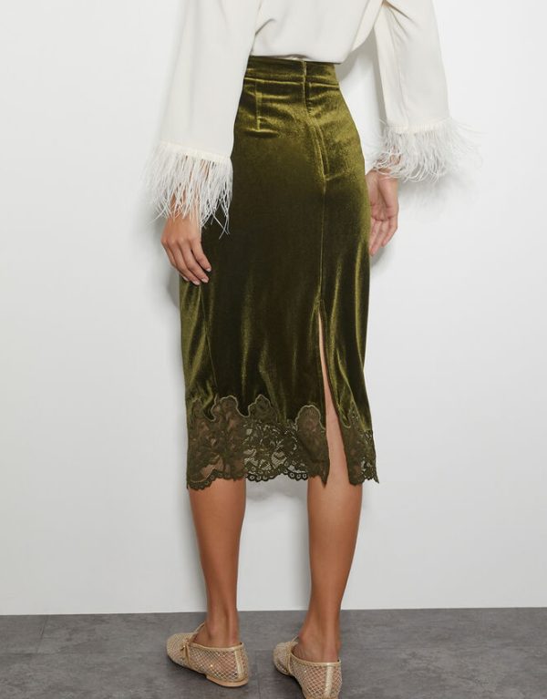 Monsoon Andi Velvet Lace Pencil Skirt Green - Image 3