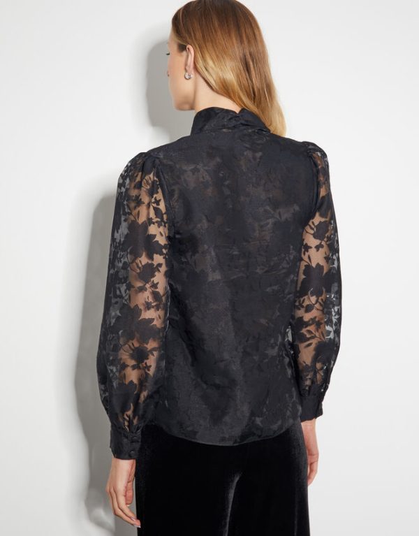 Monsoon Annabelle Floral Organza Pussybow Blouse Black - Image 3