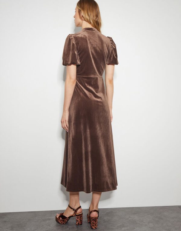 Monsoon Veronique Velvet Bow Midi Dress Brown - Image 3