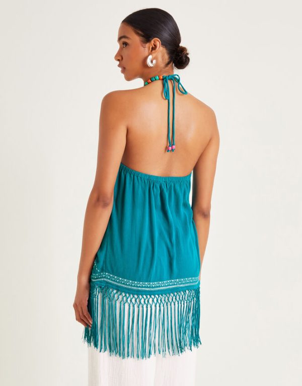 Monsoon Liza Embellished Tassel Halter Top Teal - Image 2