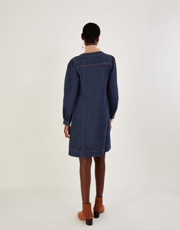 Monsoon Denim Button Through Shirt Dress Blue - Image 3