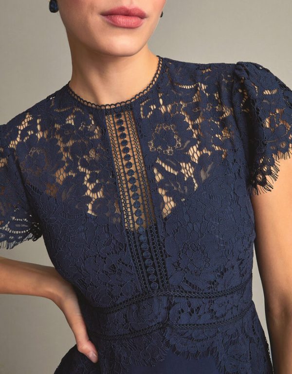 Monsoon Louise Lace Midi Dress Blue - Image 2