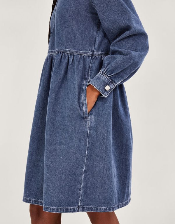 Monsoon Alana Shirt Zip Denim Dress Blue - Image 3