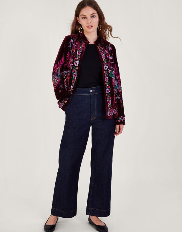 Monsoon Verina Embroidered Velvet Jacket Red - Image 2