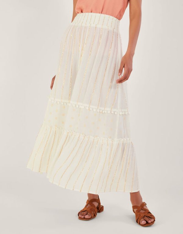 Monsoon Tiered Metallic Beach Skirt White - Image 2