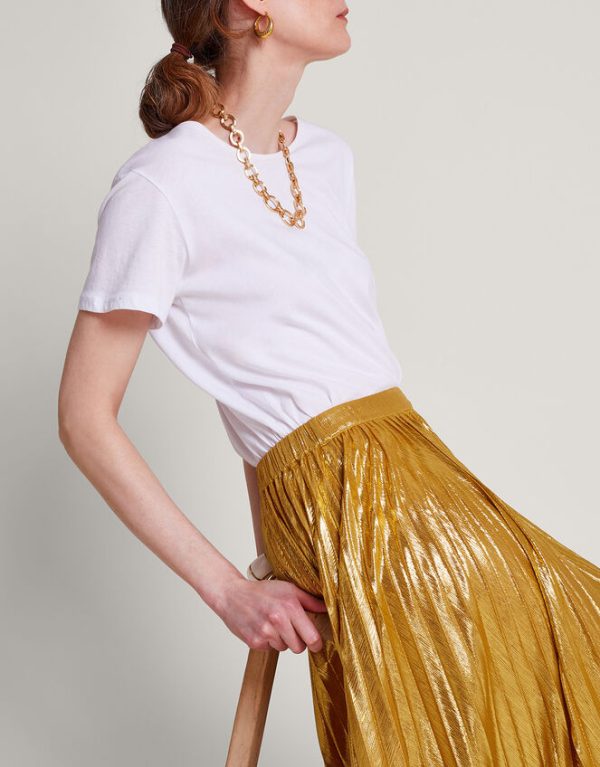 Monsoon Mia Pleated Midi Skirt Gold - Image 3