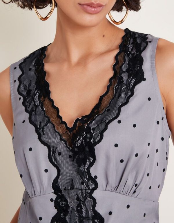 Monsoon Clea Lacy Spot Cami Top Silver - Image 4