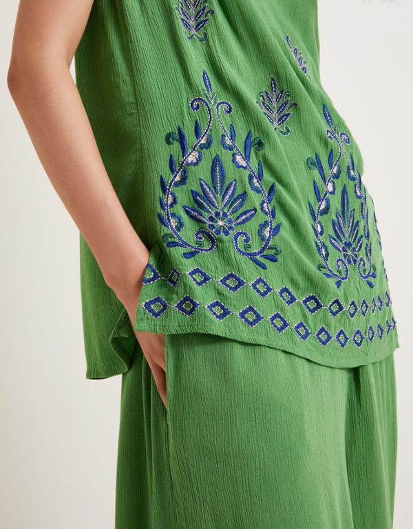 Monsoon Saffron Embroidered Tank Top Green - Image 4