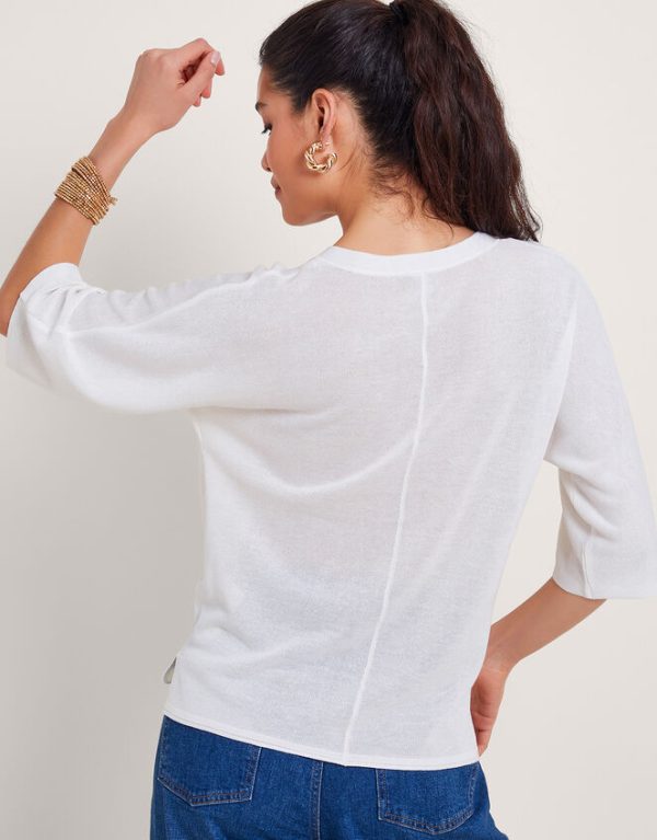 Monsoon Bea Short Sleeve Cardigan Ivory - Image 3