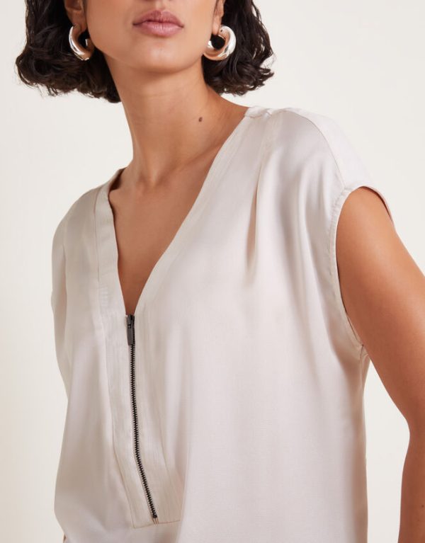 Monsoon Wilde Sleeveless Satin Top Cream - Image 4