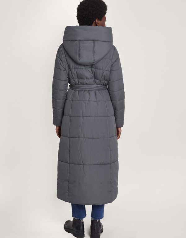 Monsoon Flossy Funnel Hood Maxi Padded Coat Grey - Image 3