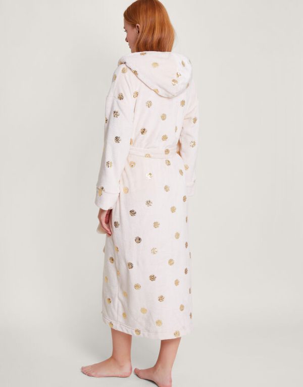 Monsoon Spot Foil Hooded Dressing Gown Ivory - Image 3