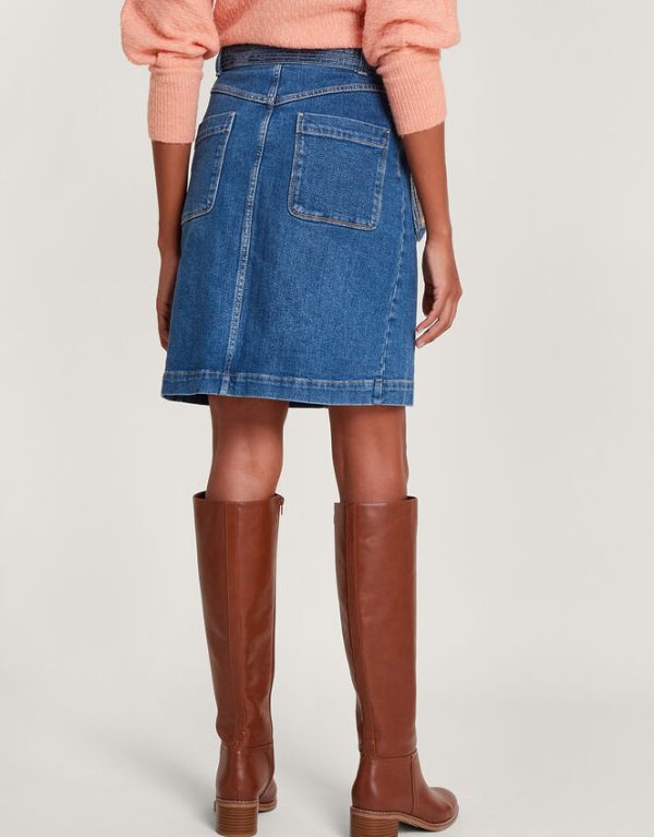 Monsoon Denim Button Through Belted Skirt Blue - Image 3