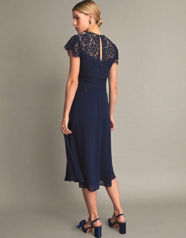 Monsoon Louise Lace Midi Dress Blue - Image 3