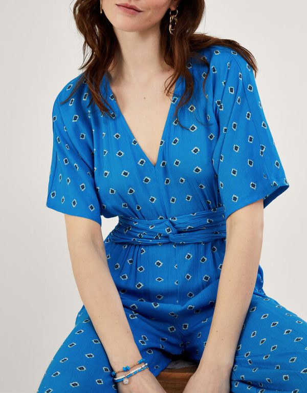 Monsoon Diamond Print Jumpsuit Blue - Image 4