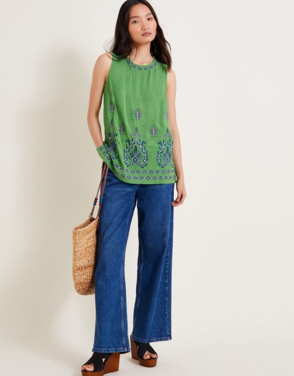 Monsoon Saffron Embroidered Tank Top Green - Image 5